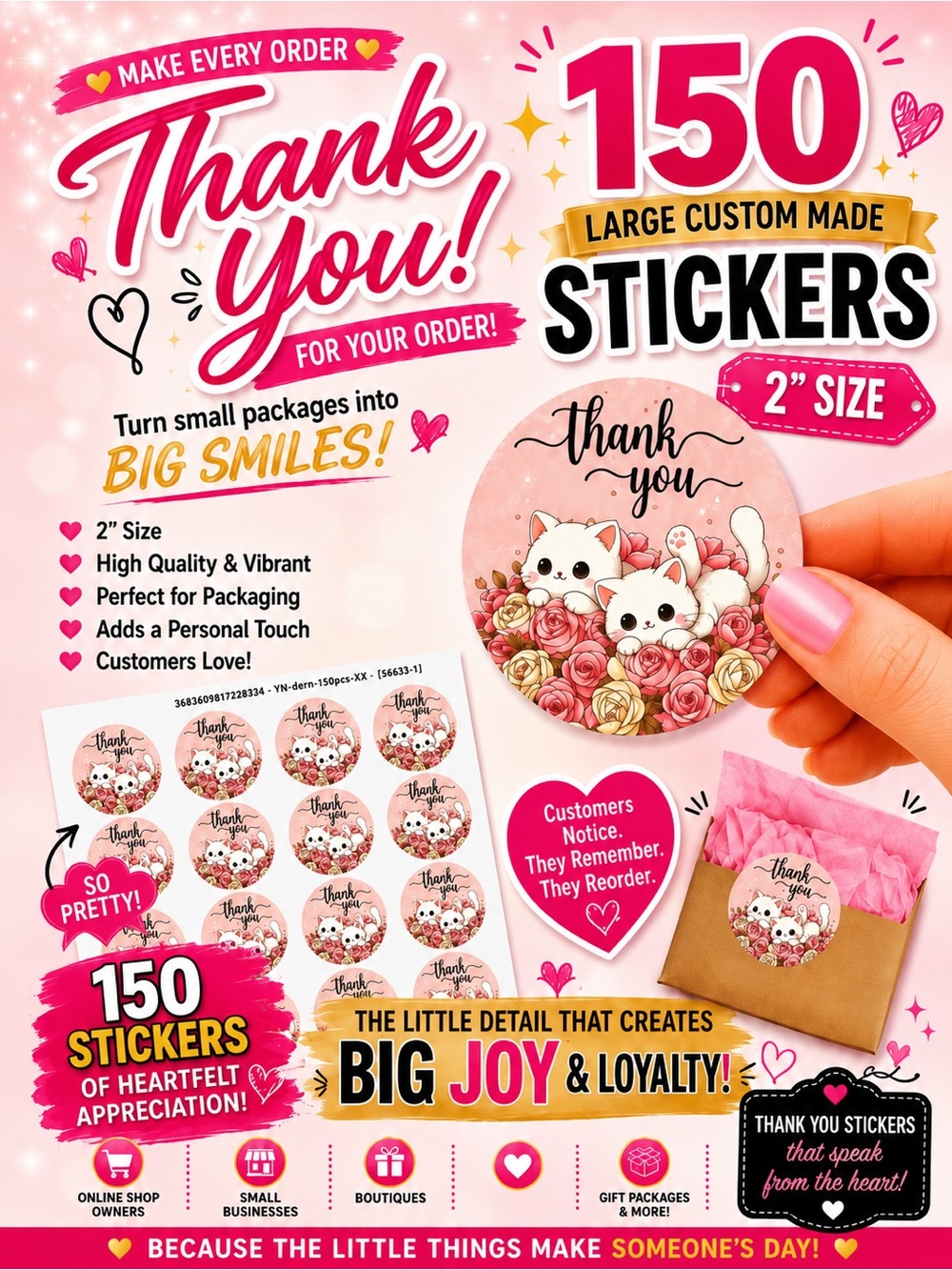 225PC Bundle:25 Large Poly Mailers, 25 Large Cello Bags, 25 Cards & 150 Stickers - Picture 6 of 8